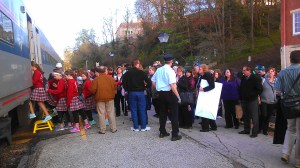 Amtrak passengers loading at Jeff City to go to St. Louis. 